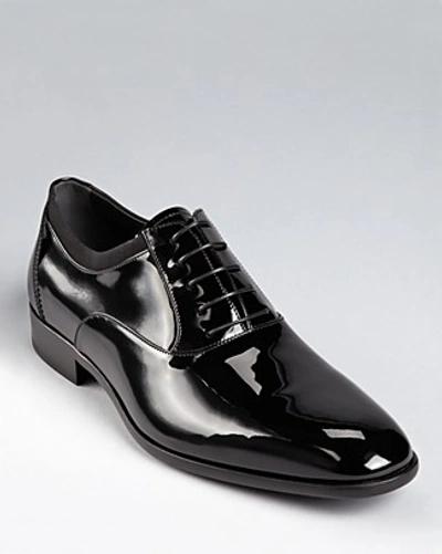 Shop Ferragamo Men's Aiden Patent Leather Tuxedo Oxford Shoes In Black