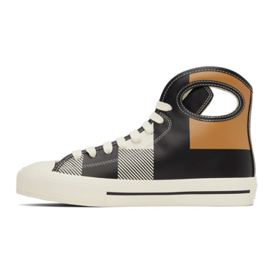 Shop Burberry Black & White Check Porthole High-top Sneakers In Black/camel Patter