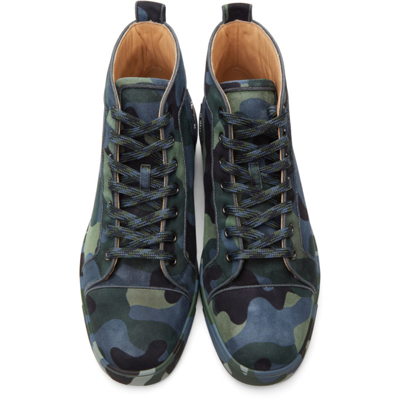 Shop Christian Louboutin Blue & Green Louis Orlato Flat High-top Sneakers In M024 Multi