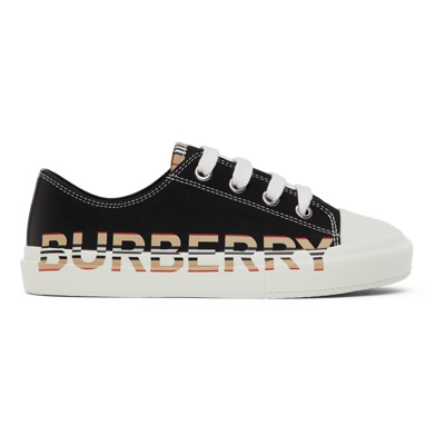 Shop Burberry Kids Black Icon Stripe Logo Sneakers