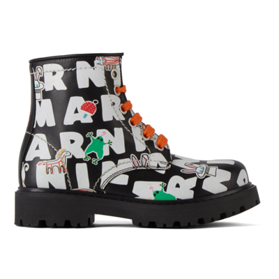 Shop Marni Kids Black Graphic Boots In Var 2black
