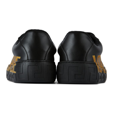 Shop Versace Kids Black Greca Sneakers In 5b000 Black+gold