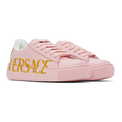 Shop Versace Kids Pink Greca Sneakers In 2p500 Light Pink+gol