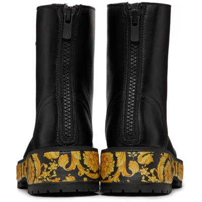 Shop Versace Kids Black Barocco Print Boots In 5b000 Black+gold