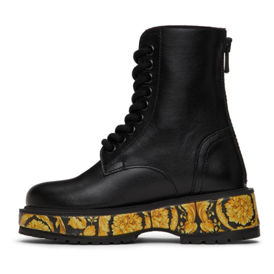 Shop Versace Kids Black Barocco Print Boots In 5b000 Black+gold