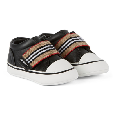 Shop Burberry Kids Black Icon Stripe Strap Slip-on Sneakers
