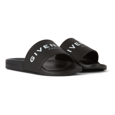 Shop Givenchy Kids Black Logo Slides In 09b Black