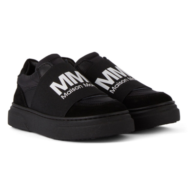 Shop Mm6 Maison Margiela Kids Black Logo Slip-on Sneakers In 1 Black