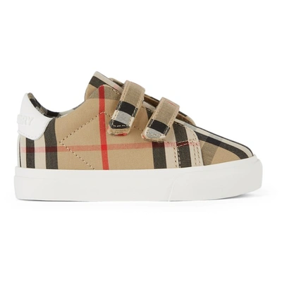 Shop Burberry Baby Vintage Check Markham Straps Sneakers In Archive Beige/white