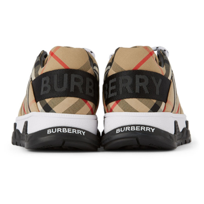 Shop Burberry Kids Beige Vintage Check Logo Detail Sneakers In Archive Beige
