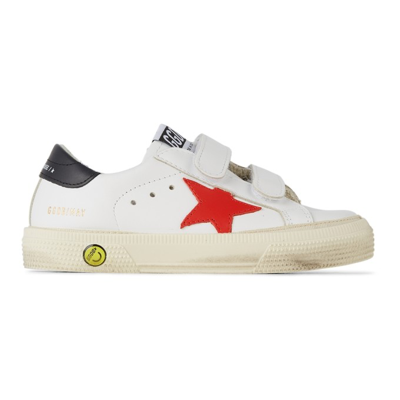Shop Golden Goose Baby White & Red May School Velcro Sneakers
