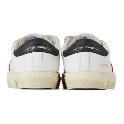 Shop Golden Goose Baby White & Red May School Velcro Sneakers