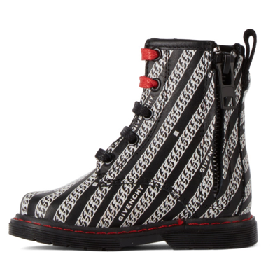 Shop Givenchy Kids Black & White Chain Print Boots In 098 Black