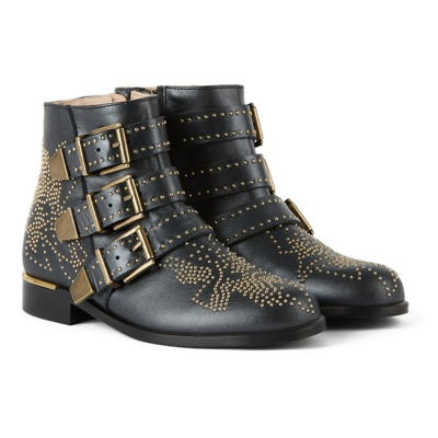 Shop Chloé Kids Black Studded Ankle Boots In 09b Black