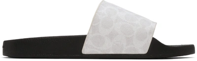 Coach Siganture Monogram Printed Slide Sandals In Chalk Black