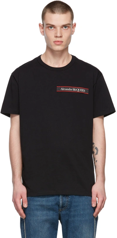 Shop Alexander Mcqueen Black Webbing Logo T-shirt In 0901 Black/mix