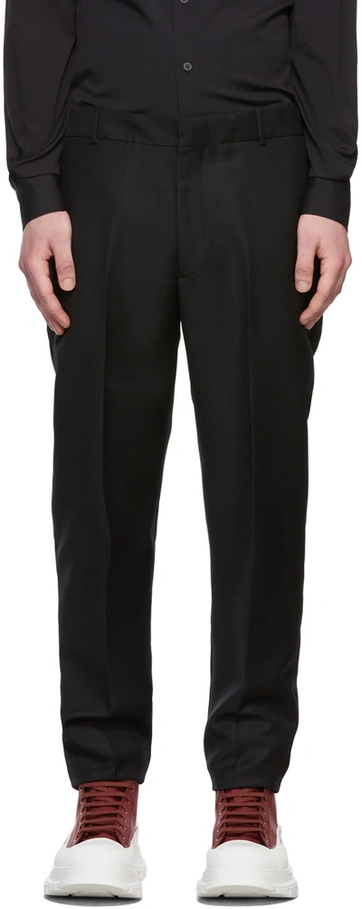 Shop Alexander Mcqueen Black Wool & Mohair Double Trousers In 1000 Black