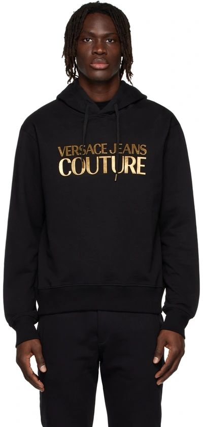 Shop Versace Jeans Couture Black Iconic Logo Hoodie In Eg89 Black + Gold