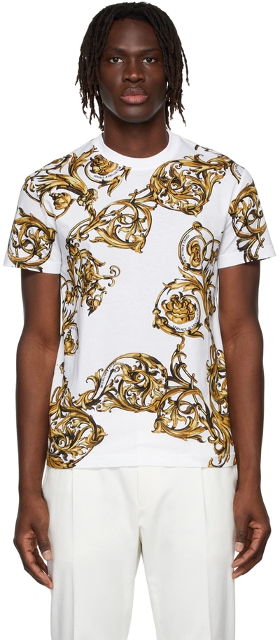 Shop Versace Jeans Couture White Garland T-shirt In Eg03 White + Gold