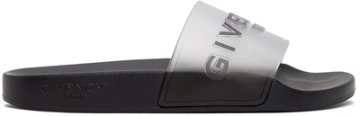 Shop Givenchy Black Logo Flat Slides In 116-white/black