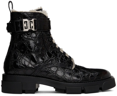Shop Givenchy Black Terra Shearling-lined Combat Boots In 001-black
