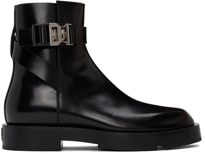 Shop Givenchy Black Squared Buckle Ankle Boots In 001-black