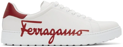 Shop Ferragamo White & Redleather Naruto Sneakers In Bianco Ottico || Rou