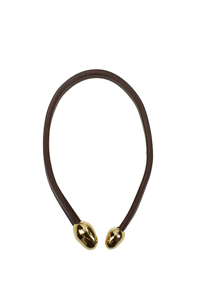 Shop Bottega Veneta Necklaces Leather Gold In Brown