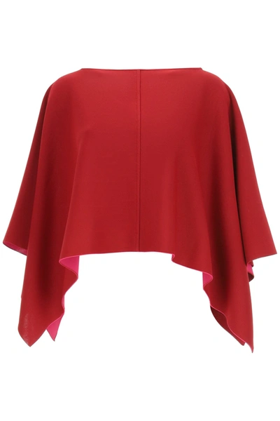 Shop Valentino Poncho Asimmetrico Double In Rosso, Fuxia