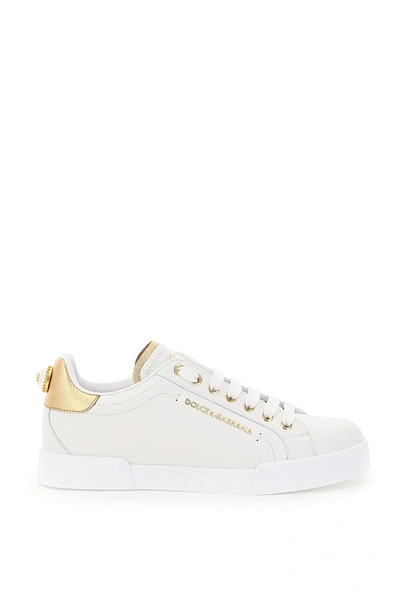 Shop Dolce & Gabbana Sneakers Portofino Con Perla In Bianco, Oro