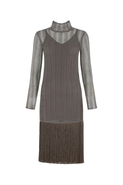Shop Fendi Fringed Layered Dress In Brown