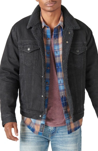 Shop Lucky Brand Faux Shearling Lined Denim Trucker Jacket In Crescent Night