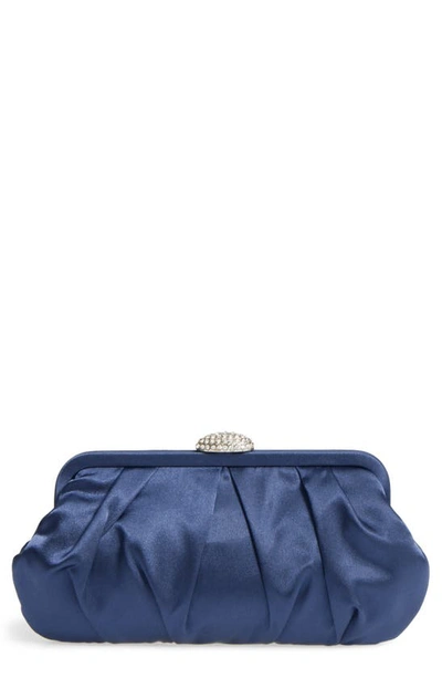 Shop Nina Concord Pleated Satin Frame Clutch In Navy