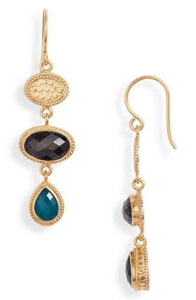 Shop Anna Beck Triple Drop Stone Earrings In Gold/ Blue/ Black