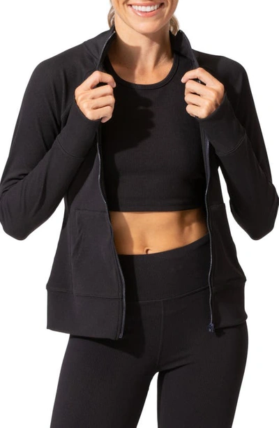 Shop Threads 4 Thought Lori Ribbed Zip Jacket In Jet Black
