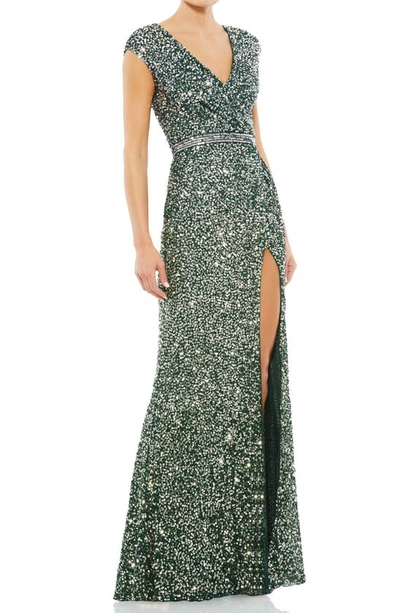 Shop Mac Duggal Sequin Embellished Trumpet Gown In Forest Green