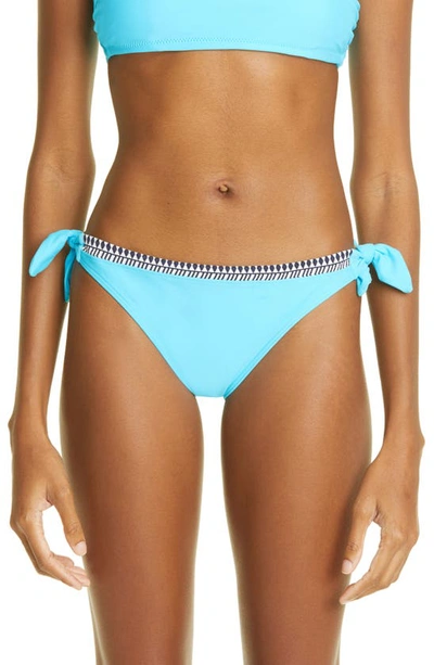 Shop Lemlem Lena Side Tie Bikini Bottoms In Turquoise