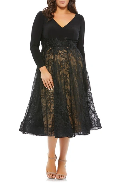 Shop Mac Duggal Long Sleeve Lace Fit & Flare Dress In Black Nude