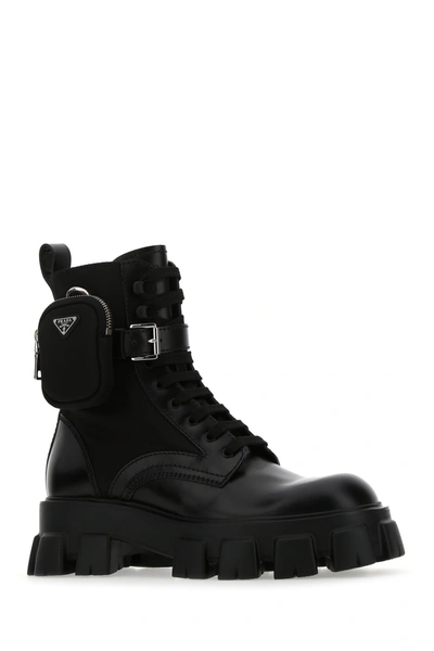 Shop Prada Black Leather And Re-nylon Monolith Boots  Nd  Uomo 6
