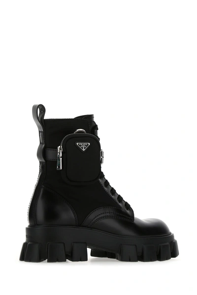 Shop Prada Black Leather And Re-nylon Monolith Boots  Nd  Uomo 6