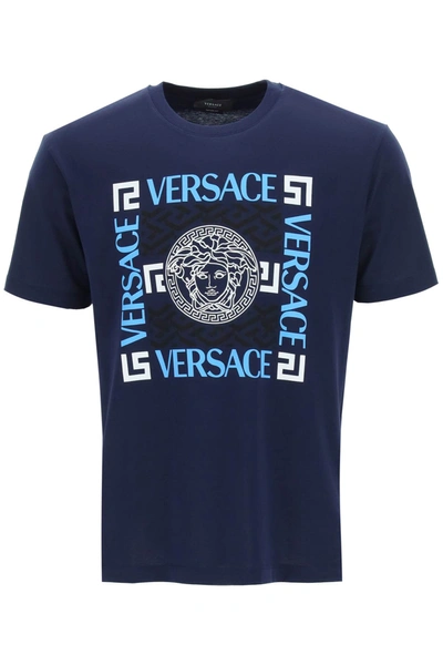 Shop Versace Logo Print T-shirt In Navy (blue)