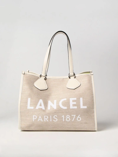 Shop Lancel White Jute And Leather Tote Bag In Natural