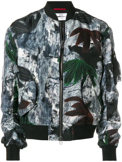 Shop Oamc Painterly Floral Bomber Jacket In Grey