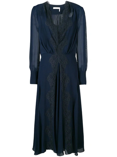 Shop Chloé Lace-trimmed Dress In Blue