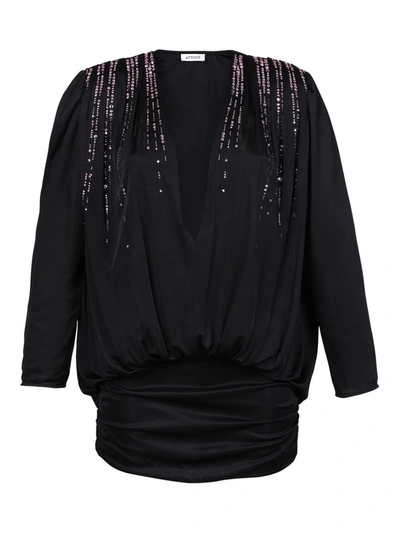 Shop Attico Embellished Jersey Mini Dress In Black