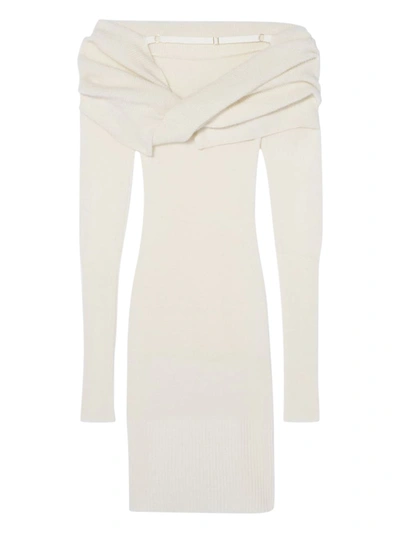 Shop Jacquemus La Robe Ascua Off-the-shoulder Dress Off-white
