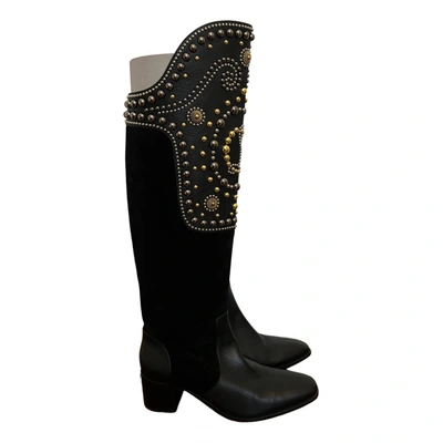 Pre-owned Christian Louboutin Leather Western Boots In Black
