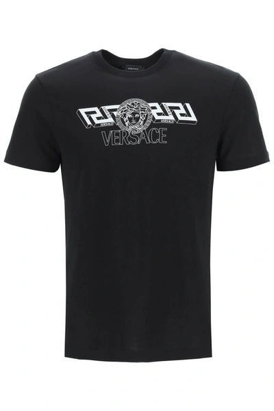 Shop Versace Greca And Medusa Print T-shirt In Black