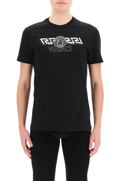 Shop Versace Greca And Medusa Print T-shirt In Black