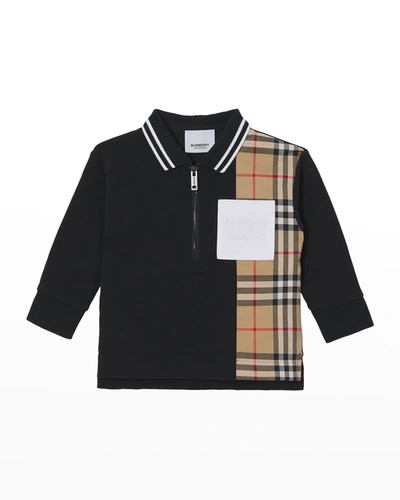 Shop Burberry Boy's Matthew Vintage Check Polo Shirt In Black